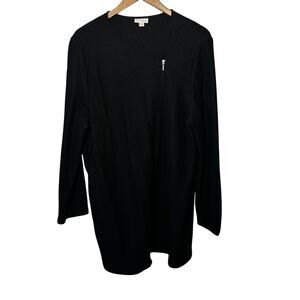 pureJill Jacket Black Textured Wool Blend Asymmetrical Zip Cardigan Sweater XL